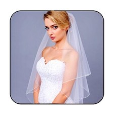 2-Tier Wedding Veil Elbow Length Short Bridal Tulle Veil with Comb Ribbon Edge