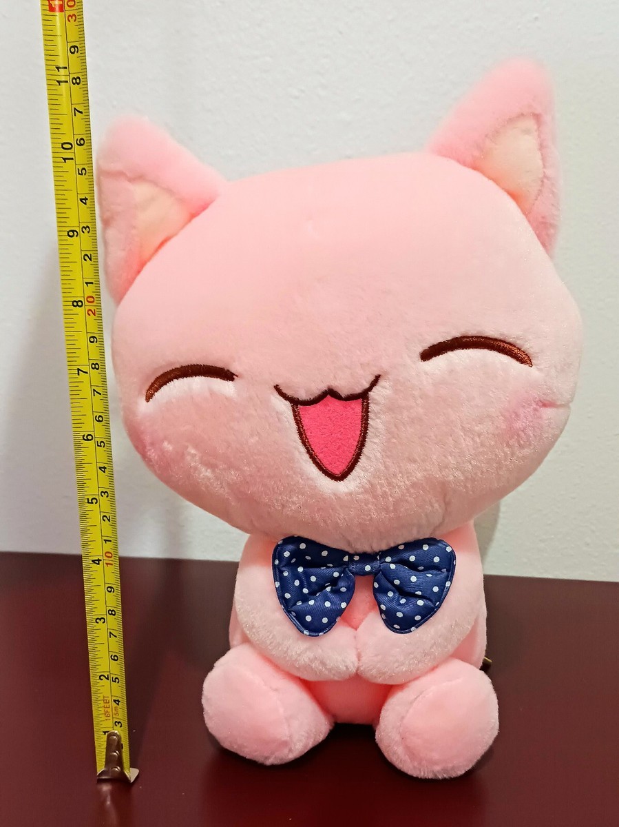 MGF Pink Sitting Happy Anime Pink Bow Tie Kitty Cat Plush Stuffed