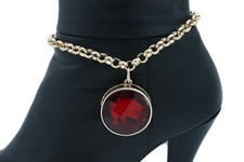 New Women Gold Metal Boot Chain Bracelet Jewelry Heel Shoe Anklet Red Bead Charm