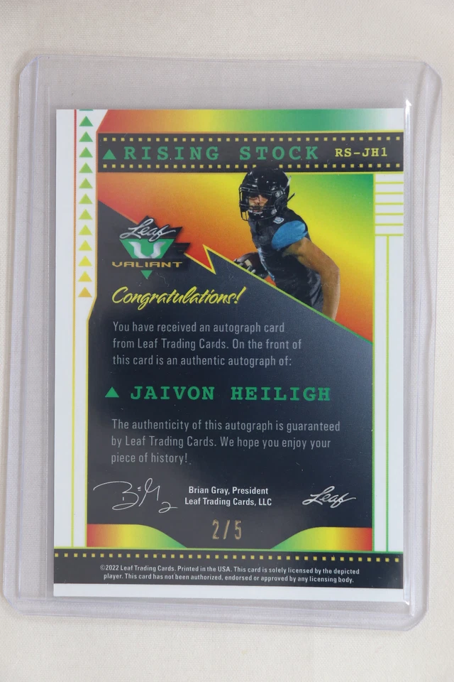 Jaivon Heiligh - 2022 Leaf Valiant Football Rising Star Autograph #2/5 - Image 2 of 2