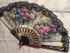 Vtg Folding 9" Fan Faux Tortoise Frame Flower Detail Signed W/gold Accent