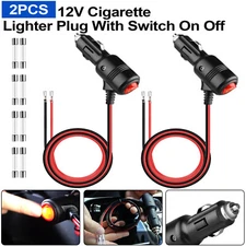 2pcs Extension Cord Cable Car Cigarette Lighter Socket Plug w/Off Switch 12V-24V