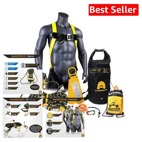 Premium Vertical Lifeline Safety Kit - Featuring 50FT Braided Rope & Roof Anchor