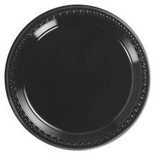 Huhtamaki Heavyweight Plastic Plates, 9" Diamter, Black, 125/Pack, 4 Packs/CT