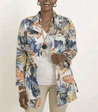 Chico's Women's Palm Print Linen Utility Jacket Long Sleeve Size 2P NWOT