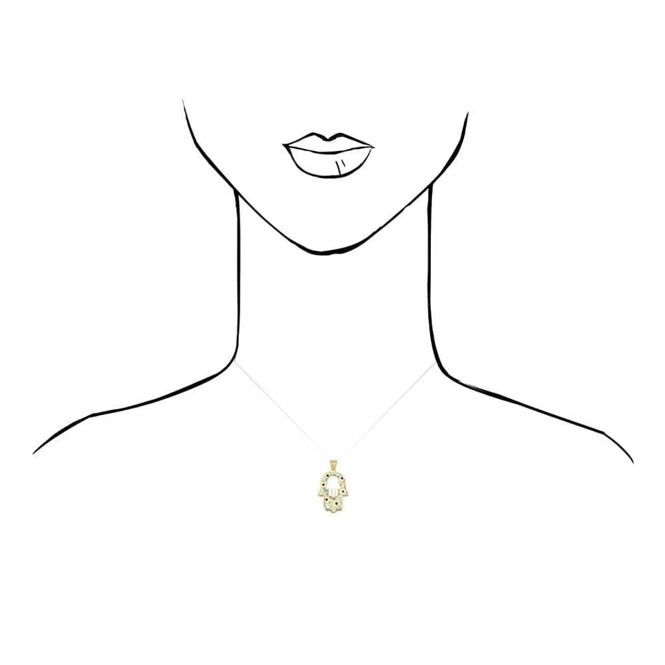 Colgante Mano de Fátima Hamsa Remolino Mal de Ojo Esmalte Azul Oro Amarillo 10k Foto 3 de 4