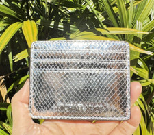 MICHAEL KORS JET SET TRAVEL CARD HOLDER WALLET EXOTIC EMBOSSED SILVER