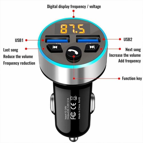 Wireless Bluetooth Car FM Transmitter MP3 Player 2 Charger Kit USB J7F1 - Afbeelding 11 van 14