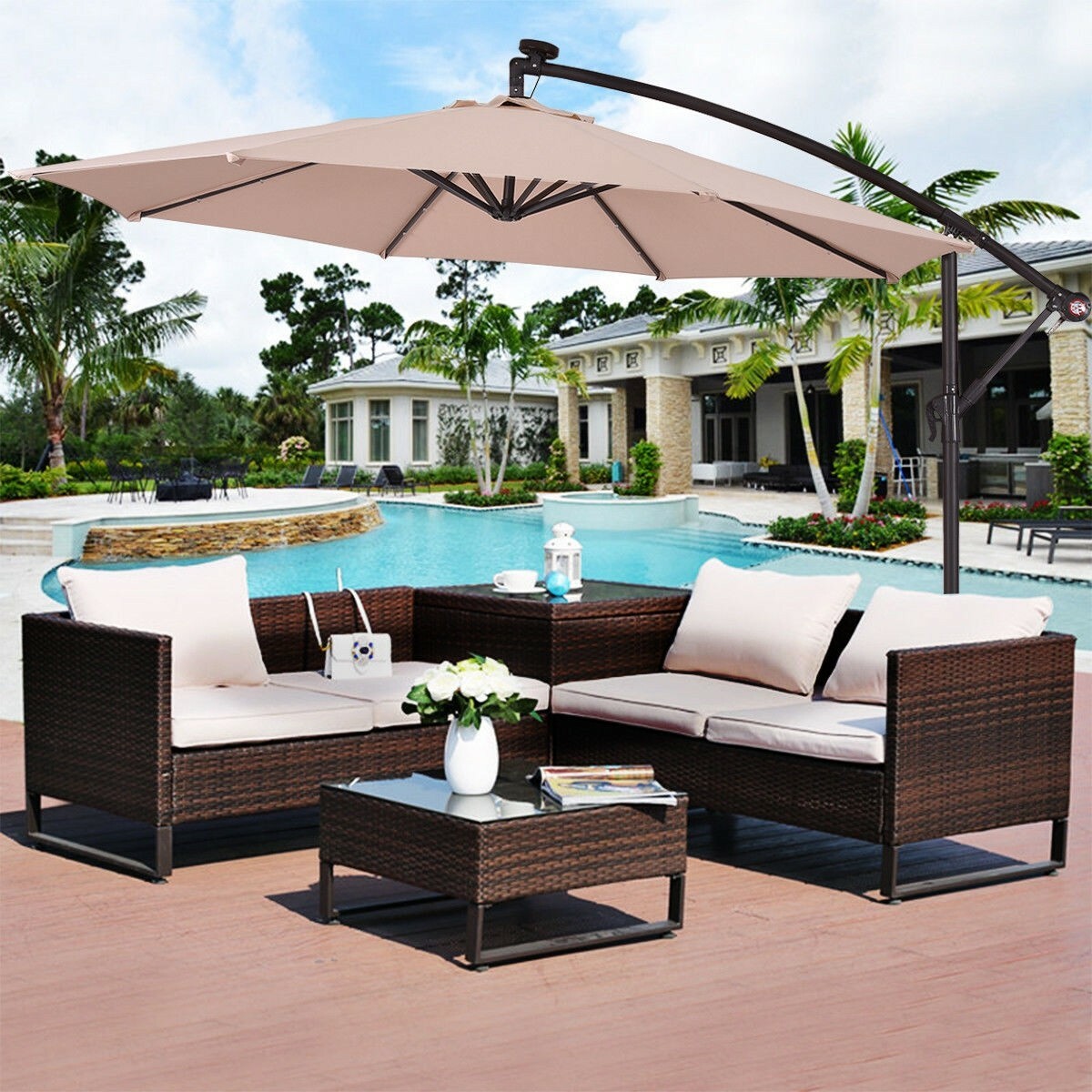 Patio Umbrella With Solar Lights 9 Round Orange Sun Shade Cover Garden Yard For Sale Online Ebay