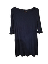 Lily Pulitzer Size Medium Navy Blue Dress Cotton Blend 3/4 Roll Tab Sleeves 505