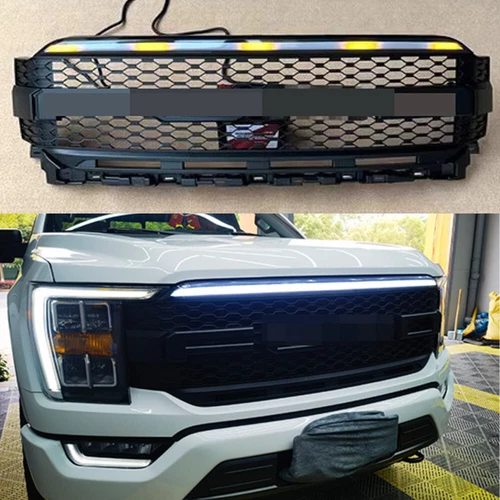 1X Black Front Grille Radiator Mesh Fits for F150 2021 2022 W/Light Letter - Picture 1 of 8