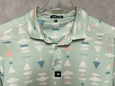 Bad Birdie Polo Shirt Men XL Green AOP Geometric Golf Performance Active Casual
