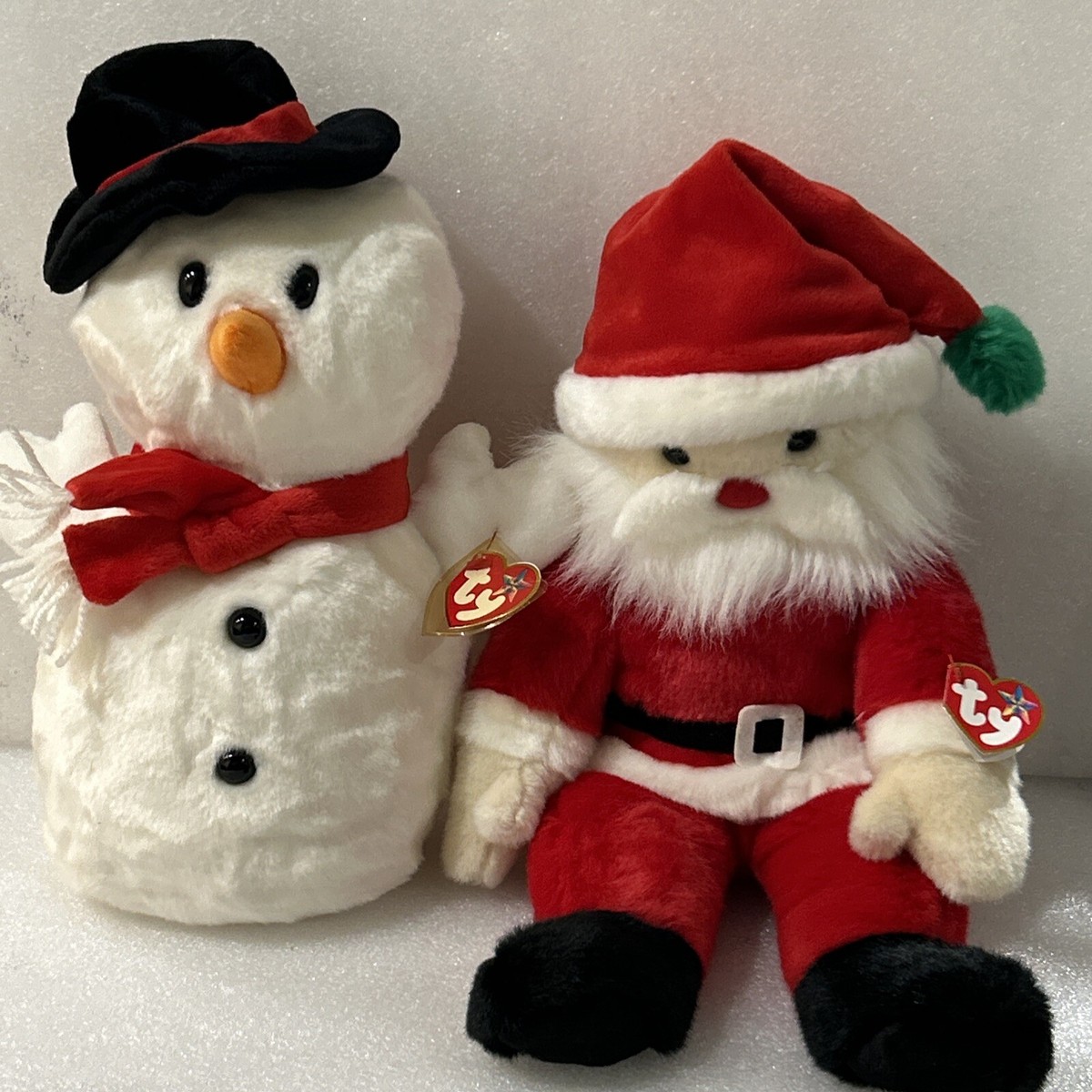 Ty Beanie Baby Santa Claus 2000 ,2001 Snowman Plushie Frosty Set