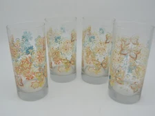 Lot (4) Vintage 1970's Crisa Libbey Butterflies & Flowers Drink Glasses Tumblers