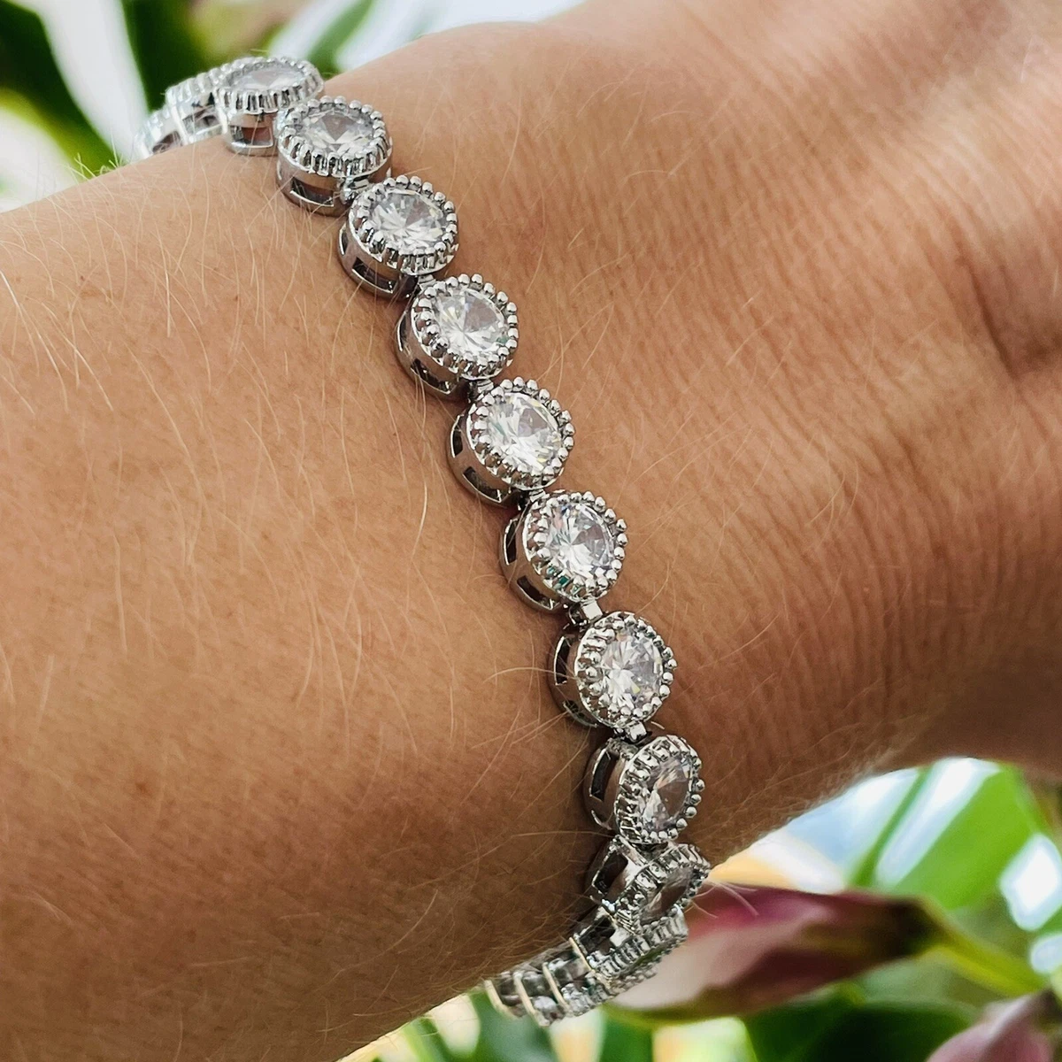 Silver Bracelet Tennis Swarovski Style Rhodium Plated Womens
