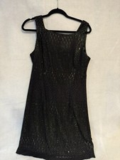 Molly Malloy Evening Coctail Party Dress Black Lace Overlay Gold Sequin