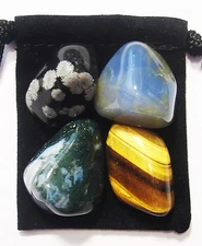 PERSONALITY ADJUSTMENT Tumbled Crystal Healing Set = 4 Stones + Pouch + Card