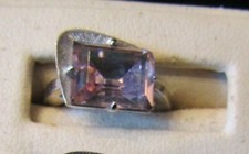 NICE VINTAGE LADIES' RING EMERALD CUT PALEST AMETHYST STERLING RING SZ 4