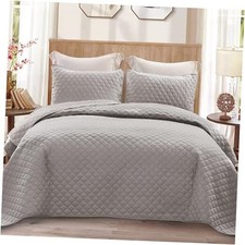 Reversible Size Quilt Bedding Set with Pillow California King Light Grey