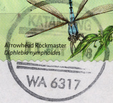 KATANNING, WA 6317 complete circular postmark dated 11 MAY 2018 on $1 dragonfly