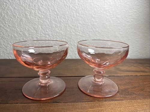 Vintage Open Rose Depression Glass Sherbet Glasses Set Of 2