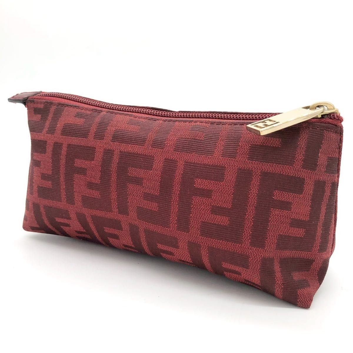 Rare Red Fendi Zucca Canvas Pouch with Gold Hardware