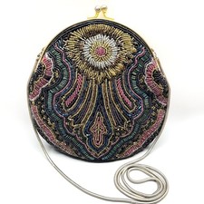 VTG Cadaz Beaded Clamshell Evening Bag Purse Deco Walborg Inspired Black Multi