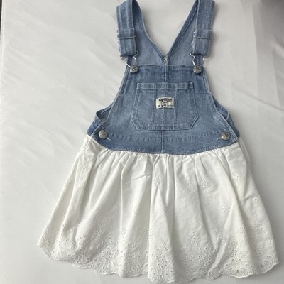 OshKosh B'gosh denim overall dress, blue/white eyelet, 4T, adjustable, pockets