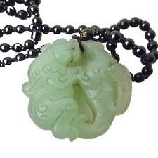 Chinese handmade carving Natural Jade Bats and mice Pendant Necklace