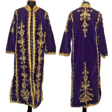 Vtg Purple Velvet Long Coat with Gold Embroidery Sz M-L Middle Eastern Oriental
