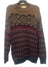VTG Eddie Bauer Men  s Colorful Nordic Heavy Knit Mock Neck Ski Sweater Sz L