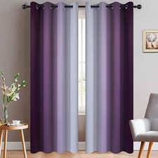 Room Darkening Ombre Curtains 84 Inch Length, Purple and Greyish