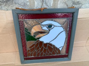 Bald Eagle VTG Leaded Stained Glass Window Pane Transom Panel Wall Mount 14X14"