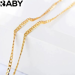 Authentic Gold Plated Sideways Chain Necklace 925 Sterling Silver 2mm Women Jewelry