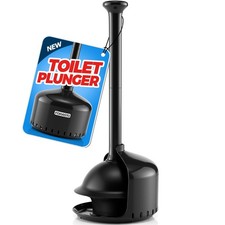 Heavy Duty Black Toilet Plunger with Holder Bathroom Cleaning Tools Set