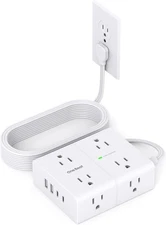 Surge Protector Power Strip, 6 Ft Flat Plug Extension Cord with 8 Outlets 4 USB