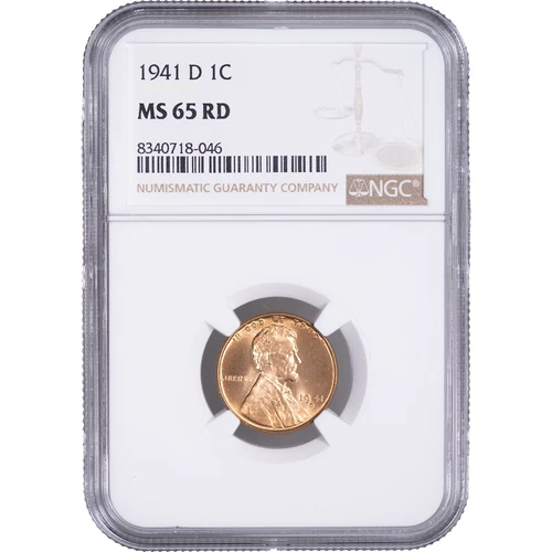 1941 D 1c Lincoln Wheat Cent ~ NGC MS 65 RD