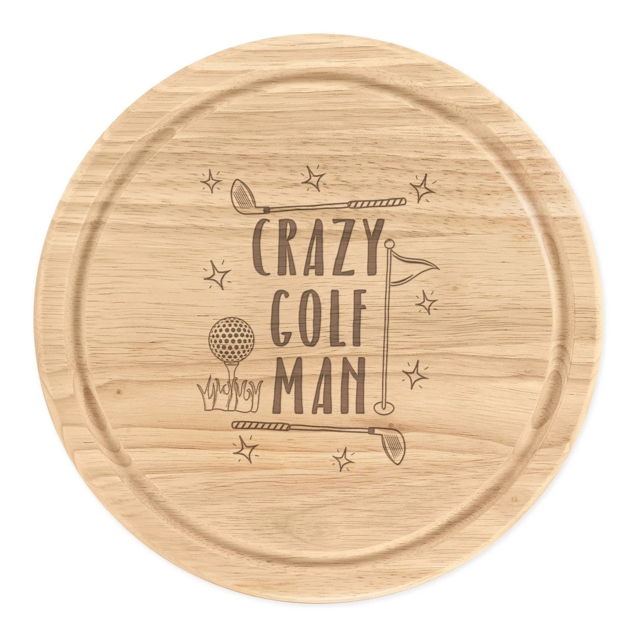 Crazy Golf Man Round Chopping Cheese Board Funny Dad Father's Day Sport