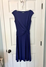 Lauren Ralph Lauren Women's Blue Twisted-Knot Ruched Cap Sleeve Dress Size 2