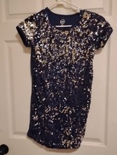 Pullover Girls Holiday Sz 10/12 Dark Blue Sequin Dress Party
