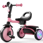 Besrey Toddler Tricycle with Flash Wheels,Kids Trike Bike for Girls/Boys,Pink