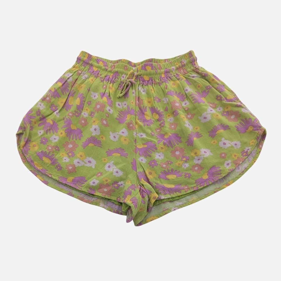 Sabo Skirt Floral Shorts High Waisted Lime Green Purple Retro XS Extra Small