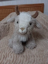 Rare Bearded Gray & White Sitting Mountain Goat Plush 12” With Brown Horns