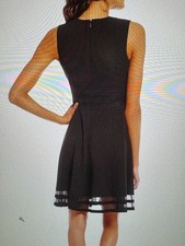 Calvin Klein A line Little Black Dress Midi Illusion Hem sz 8 Wedding Party EUC