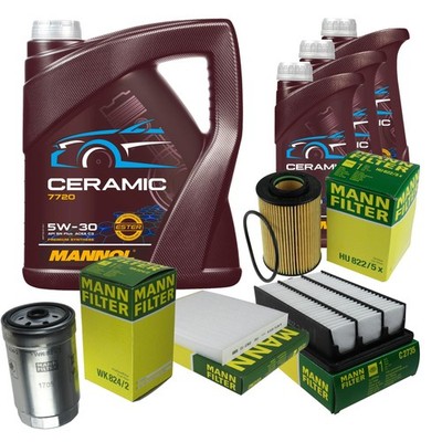 MANN Inspektionspaket 8L MANNOL Ceramic 5W-30 für Hyundai Santa Fé II 2.2 CRDi