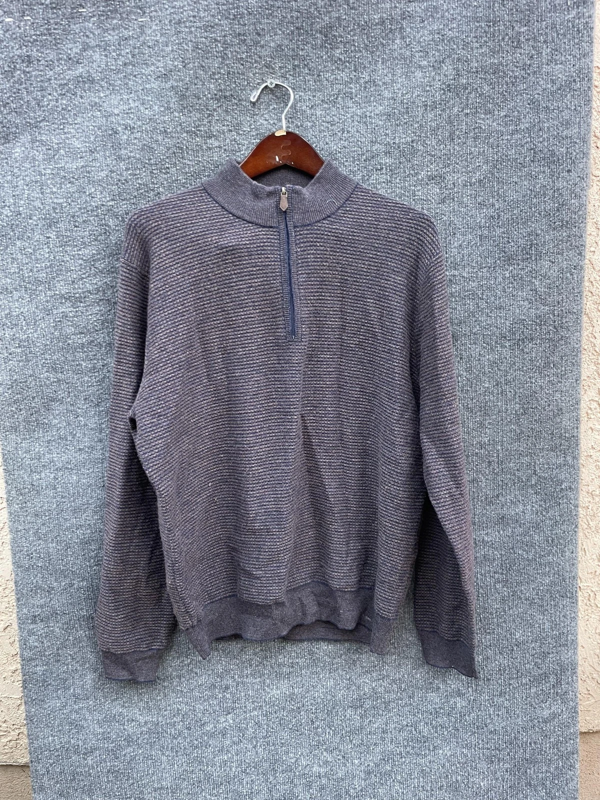 Jos. A. Bank 1905 Sweater Mens Large Blue Quarter Zip Pullover Wool Mock Neck