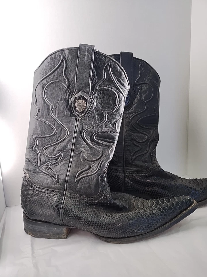 Botas Wild West Genuinas Negras Pitón Serpiente Para Hombre Punta Punta Talla 7.5 EE Foto 2 de 4