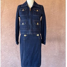 Vintage 2000s Ralph Lauren Denim Jacket  Skirt Set Gold Button Suit Petite