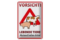 Schild Blech 20X30Cm - Made In Germany - Spruch Vorsicht Lebende Tiere Abstand