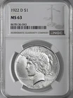 1922-D  $1 PEACE SILVER DOLLAR  "DENVER MINT"  NGC MS63 #8678136-043
